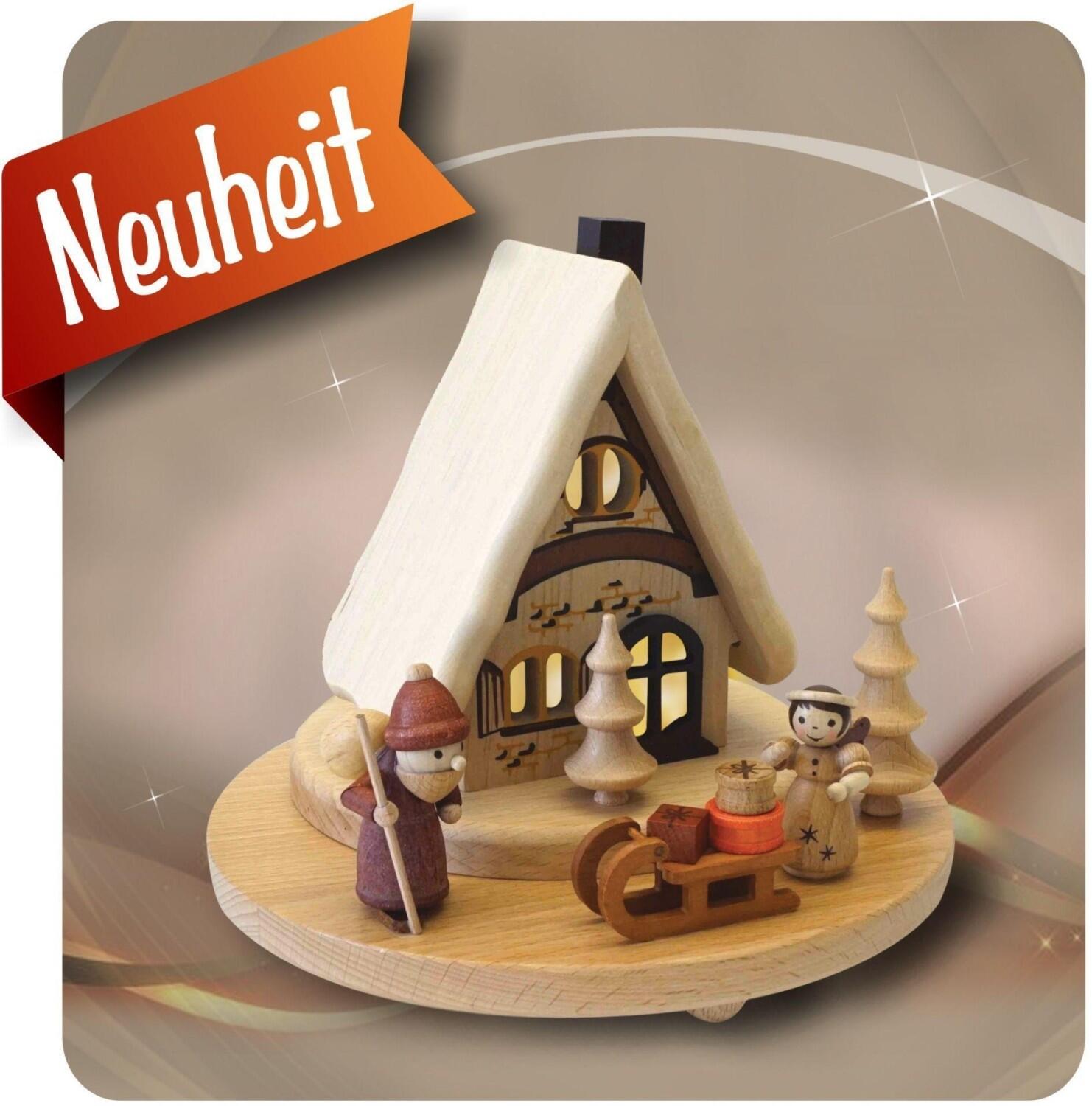 Lichterhaus - Weihnachtsmann und Engel und elektrischer Beleuchtung naturbelassen - BxHxT 18,5x18x18,5cm