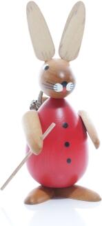 Osterfigur - Osterhase Rot mit Korb auf den Rücken - Ansicht Vorne - Hergestellt im Erzgebirge