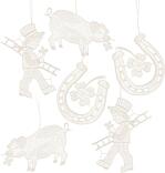 Baumschmuck – filigrane Glücksanhänger mit Hufeisen Schwein und Schornsteinfeger aus Plauener Spitze