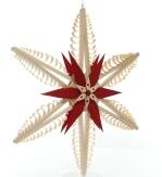 Fensterschmuck – Filigraner, handgefertigter Spanstern mit roten Kiefernholzsegmenten -