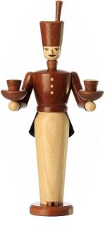 Lichterfigur Bergmann aus Holz naturbelassen mit goldgerahmten Kerzenhaltern von Seiffener