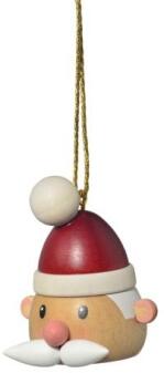 Baumbehang – detailreicher Weihnachtsmannkopf mit bunter Bemalung, handgefertigt aus Hartholz –