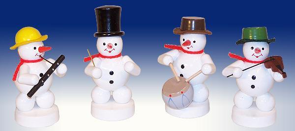 Weihnachtsdekoration – detailreiche Schneemannkapelle mit bunten Instrumenten, handbemalt – BxHxT = 