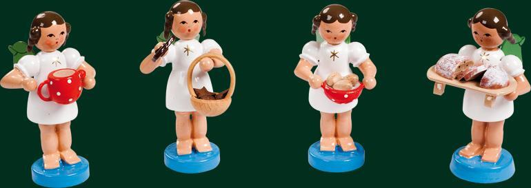 Engel – detailreicher Tischschmuck mit bunter Eierschüssel und grünem Kranz – HxB = 6 x 3 cm