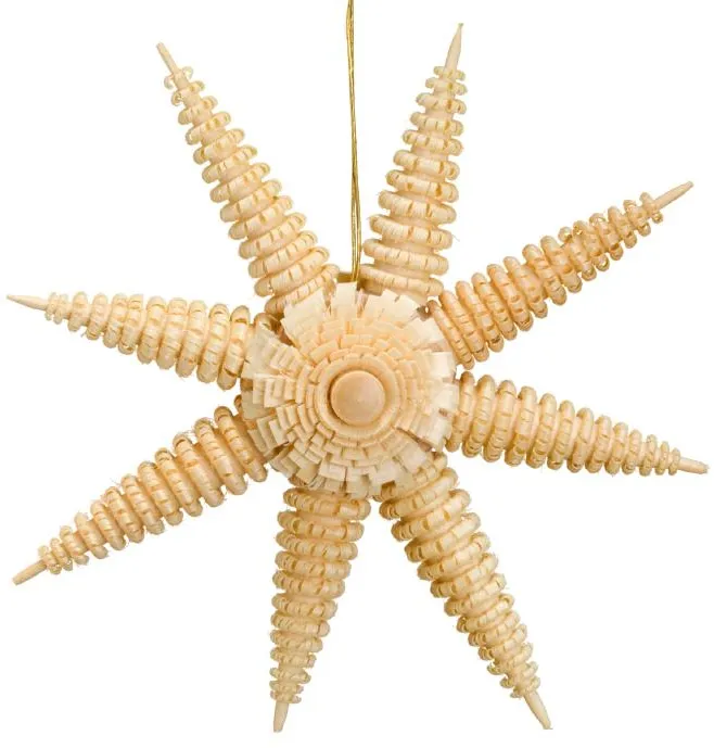 Christbaumschmuck Holzstern mit detailreichem Ringelbäumchen naturfarben von Holzwarenfabrikation