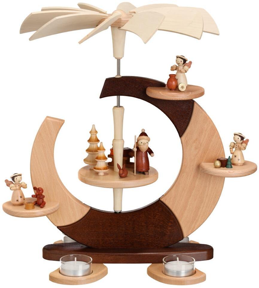 Designpyramide - naturbelassen mit Bescherung und Teelichter - HxLxB 35x27x36cm