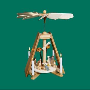 Weihnachtspyramide – detailreiche Dachform mit filigranen Figuren, naturbraun – BxHxT = 15 x 33 x 22