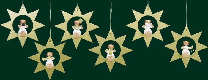 Baumbehang – liebevoll gestaltete Engel im goldenen Stern, handbemalt mit bunten Details, Höhe 7,5