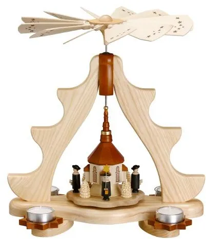 Weihnachtsdekoration Tischpyramide Kurrende mit Seiffener Kirche aus Holz von Zeidler Holzkunst