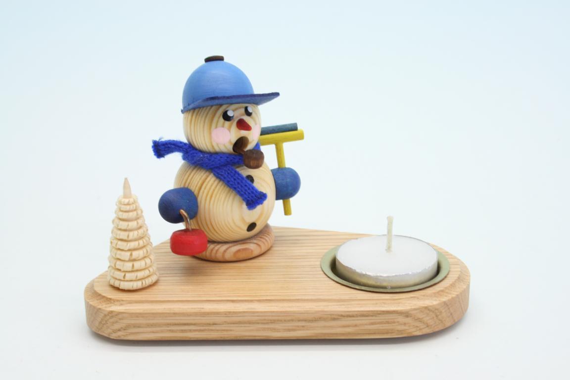 Kerzenhalter &ndash; detailreicher Curlingspieler mit Teelicht, naturfarben &ndash; BxHxT = 10 x 14 x 10 cm