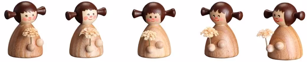 Frühlingsdekoration Blumenmädchengruppe aus Holz mit filigranen geschnitzten Blüten von