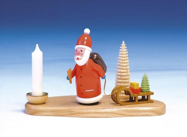 Kerzenhalter – bunter Weihnachtsmann mit detailreichem Schlitten, handbemalt – BxHxT = 12 x 8 x 6 cm