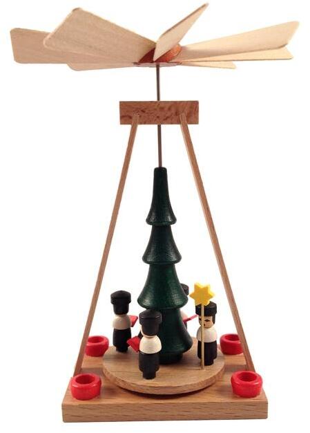 Miniatur-Pyramide – liebevoll gestaltete Kurrende mit filigranen Figuren, naturfarben – BxHxT = 10 x