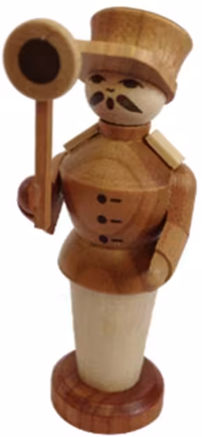 Miniaturfigur naturfarbener Bahnvorsteher mit Kelle aus Holz von Spielwarenmacher Günther,