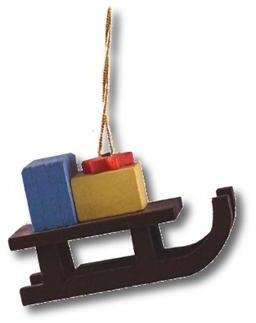 Baumbehang – detailreicher Schlitten mit bunten Geschenken, aus Hartholz – BxHxT = 2.5 x 2.5 x 0.5