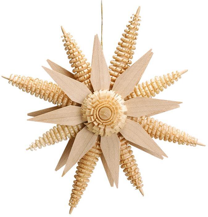 Christbaumschmuck – Holzstern Erzgebirge mit Ringelbäumchen & Kieferblättern natur – ø ca. 15 x T