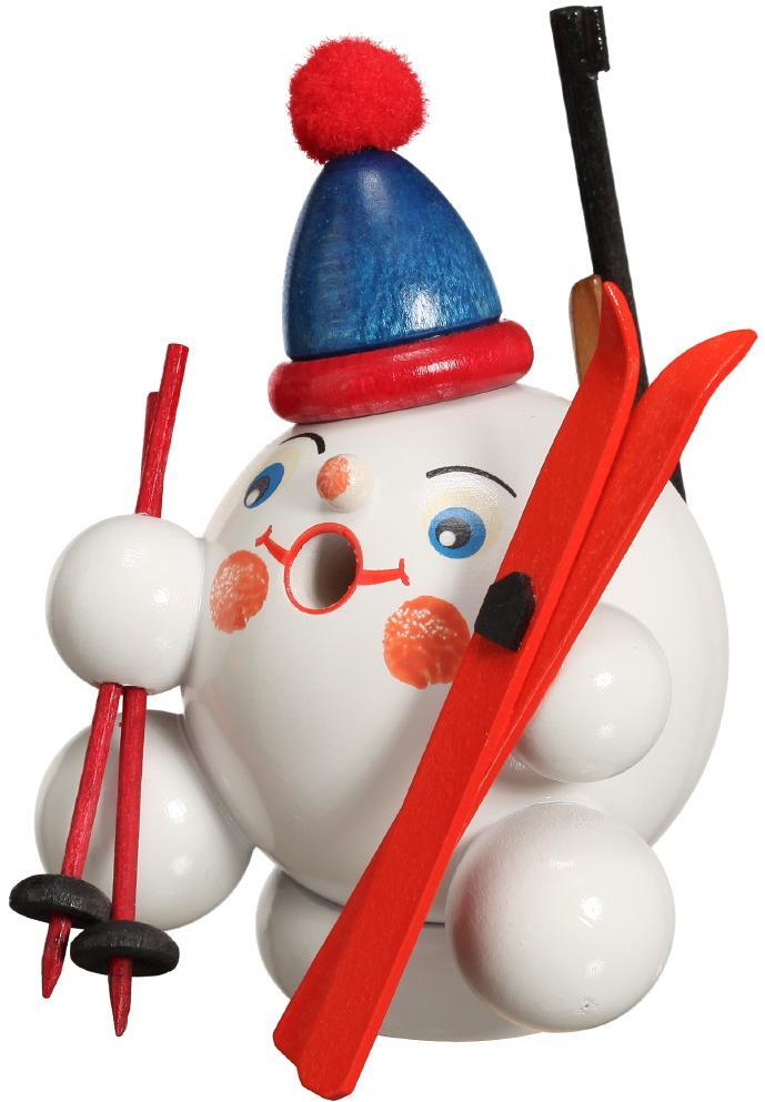 R&auml;ucherfigur &ndash; Mini R&auml;ucherschneeball Biathlet &ndash; wei&szlig; - BxHxT 7x9x7 cm