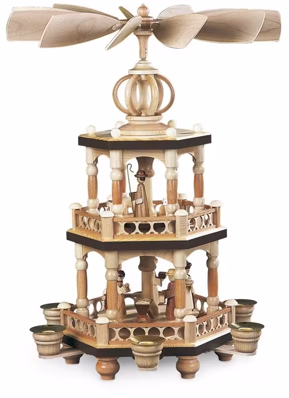 Tischpyramide – detailreiche Geburt Christi mit Schäfer und Stern naturbelassen aus Holz von