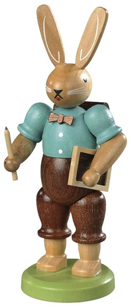 Osterfigur &ndash; fr&ouml;hlicher Hasenschuljunge mit Tafel und Schulranzen &ndash; H 11 cm