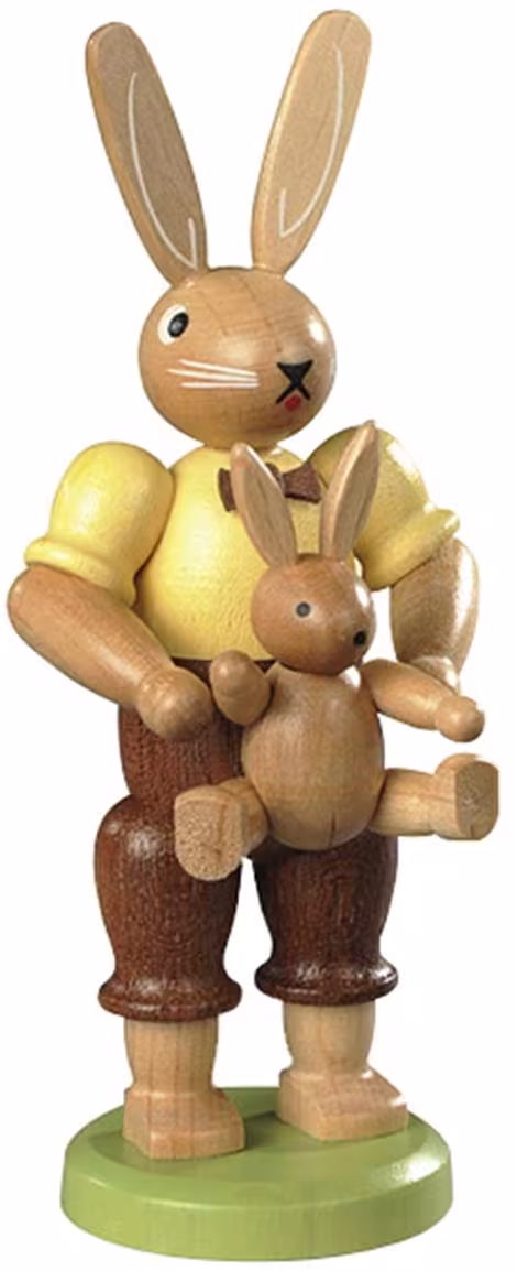 Osterfigur fürsorglicher Hasenvater mit Kind aus Holz von Kleinkunst aus dem Erzgebirge®,