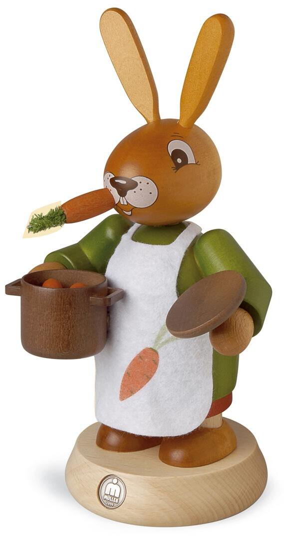 R&auml;ucherfigur &ndash; Hasenfrau mit dampfendem Kochtopf und M&ouml;hre &ndash; BxHxT 11 x 19 x 11 cm