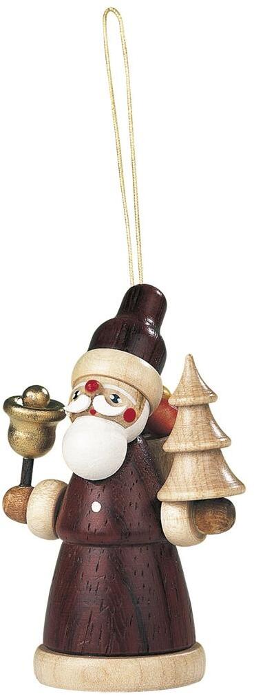 Christbaumschmuck &ndash; naturfarbener Weihnachtsmann mit Baum und Geschenkesack, liebevoll handgefertigt &ndash; HxB = 8 x 5 cm