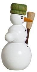 Miniaturfigur – Handgefertigter Schneemann mit grünem Hut aus Holz – Höhe ca. 5 cm