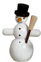 Miniaturfigur – Handgefertigter Schneemann mit Zylinder aus Holz – Höhe ca. 5 cm