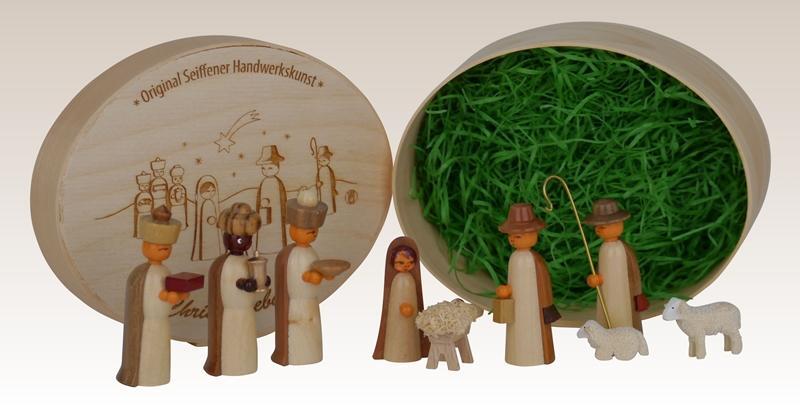 Miniaturfiguren &ndash; Christi Geburt naturbelassen in der Spanschachtel &ndash; Gr&ouml;&szlig;e ca. 13,5cm