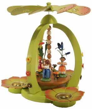 Osterdekoration Pyramide mit 3 Blumenkinder bunt Höhe 28cm