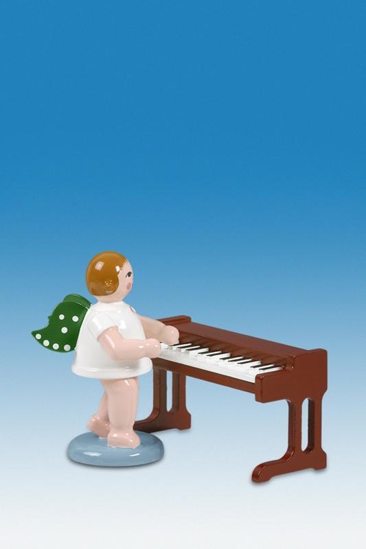 Holzfigur Engel am Klavisett mit Krone H&ouml;he 6cm