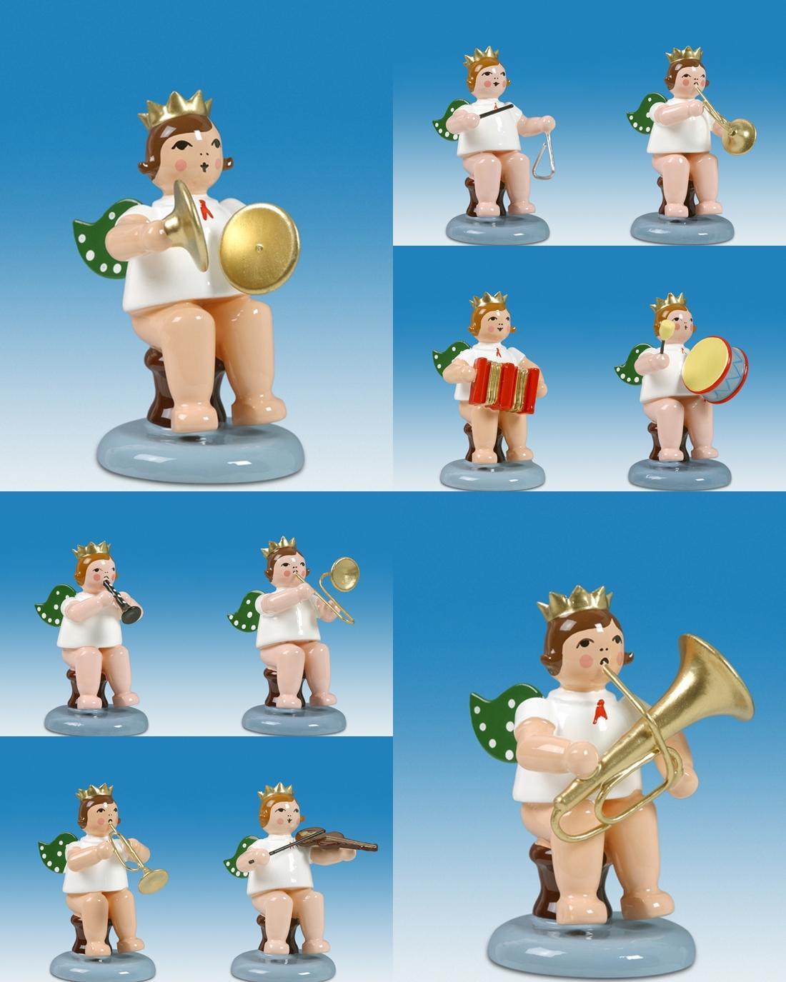 Holzfigur Engelmusikanten sitzend 10-teilig ohne Krone H&ouml;he 6cm