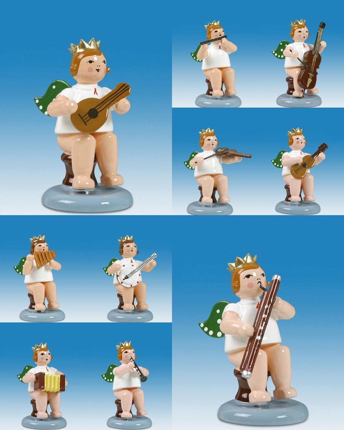 Holzfigur Engelmusikanten sitzend 10-teilig ohne Krone H&ouml;he 6cm
