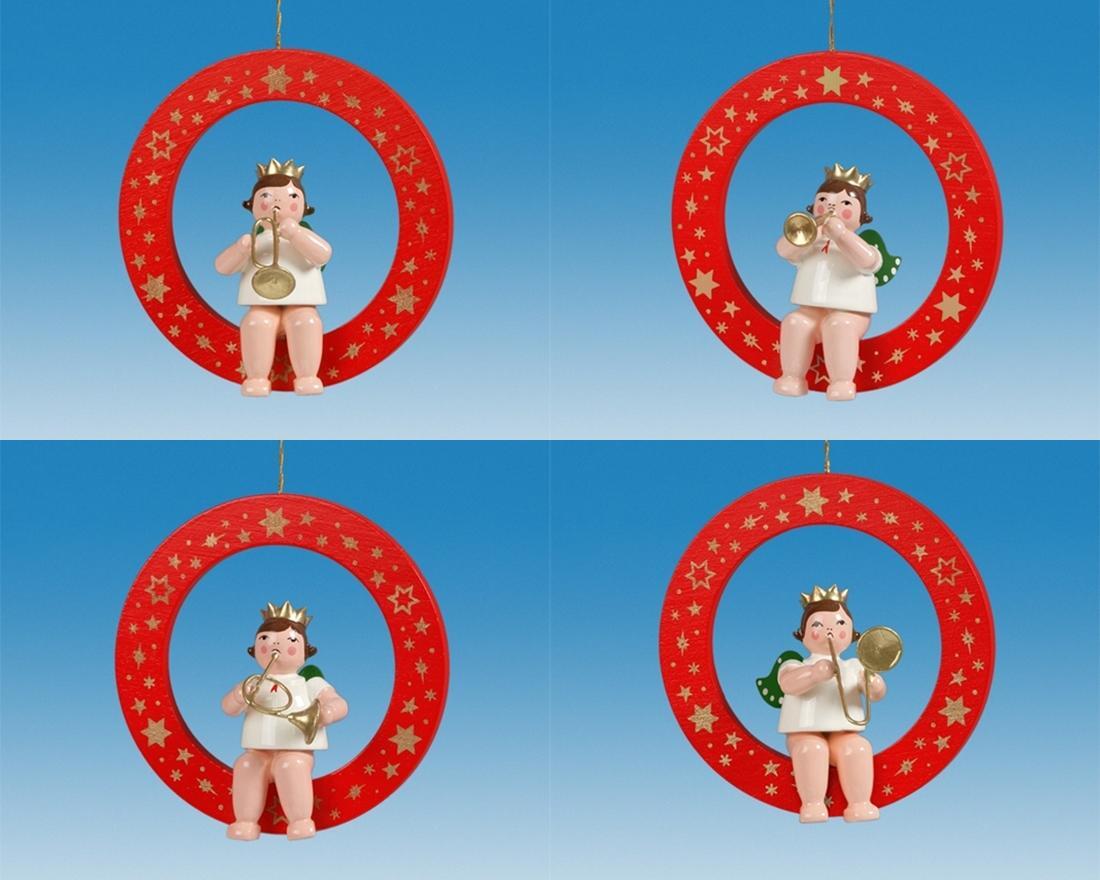 Christbaumschmuck Roter Ring mit Engel 4 teilig ohne Krone H&ouml;he 6cm