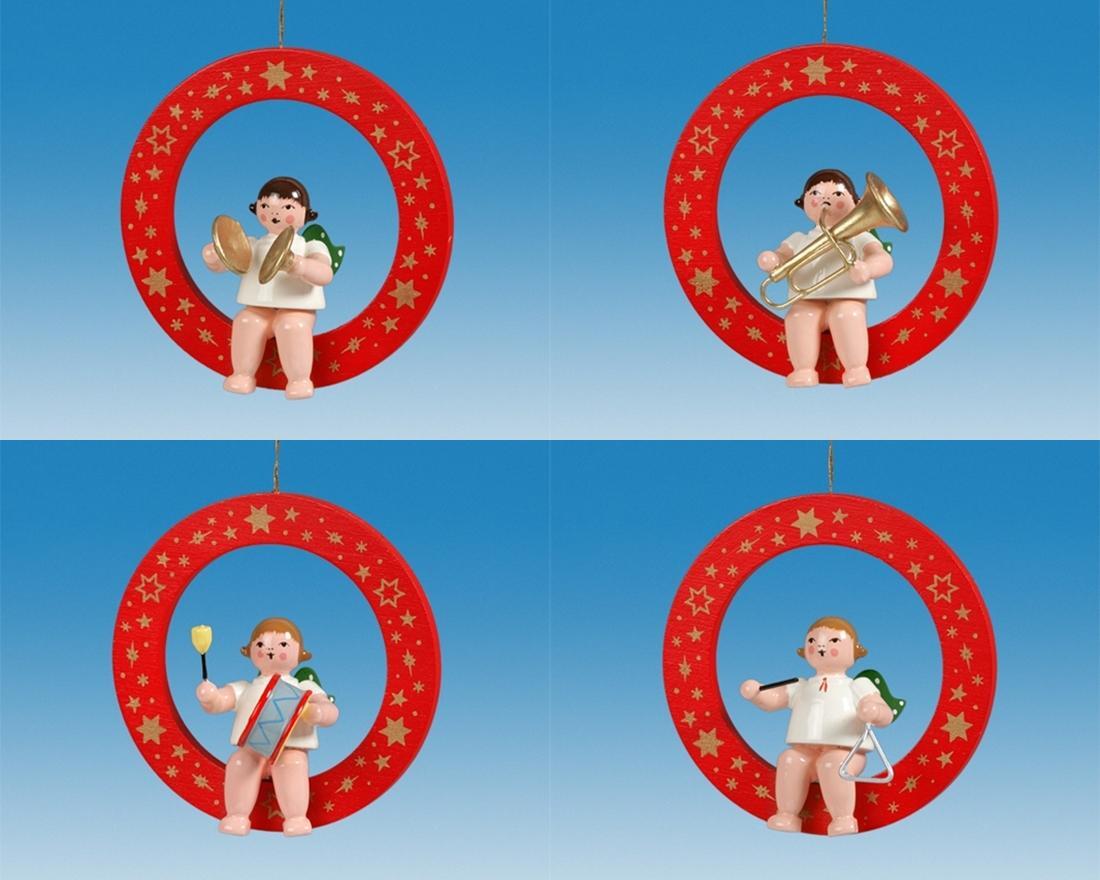 Christbaumschmuck Roter Ring mit Engel 4 teilig ohne Krone H&ouml;he 6cm