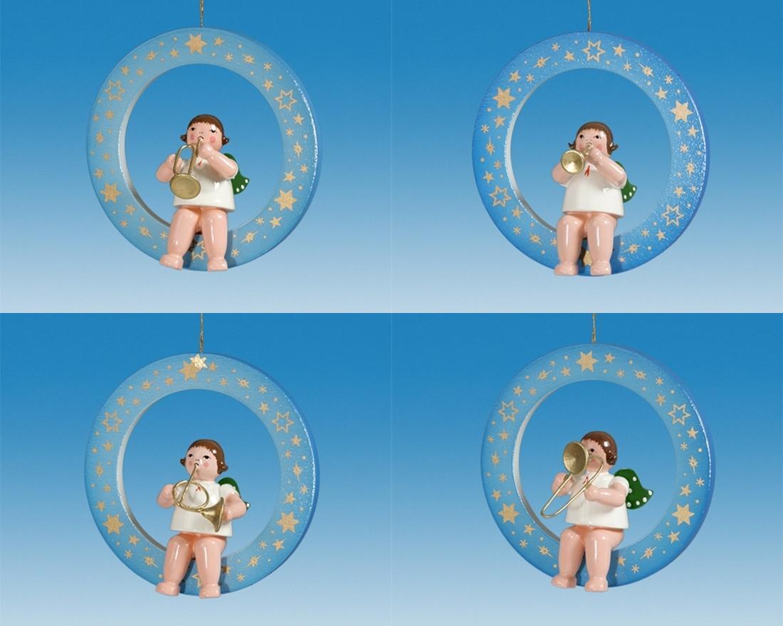 Christbaumschmuck Blauer Ring mit Engel und Krone 4 teilig H&ouml;he 6cm