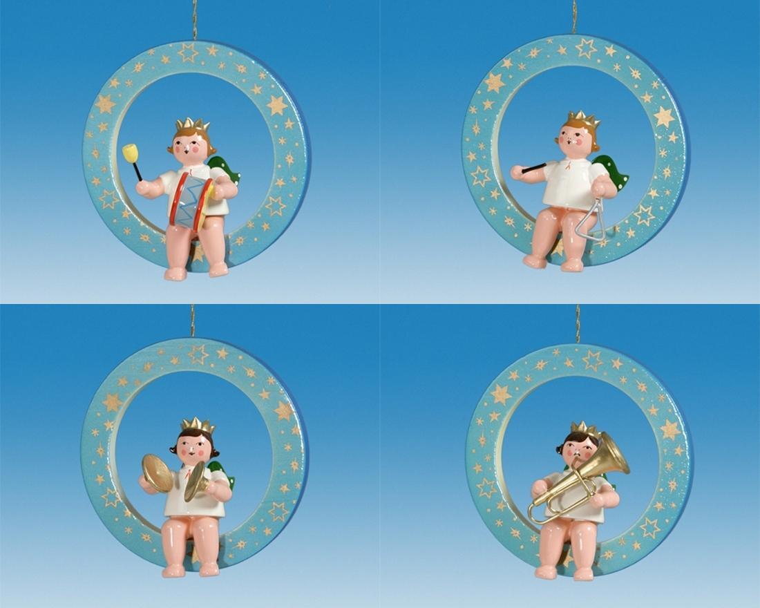 Christbaumschmuck Blauer Ring mit Engel 4 teilig ohne Krone H&ouml;he 6cm