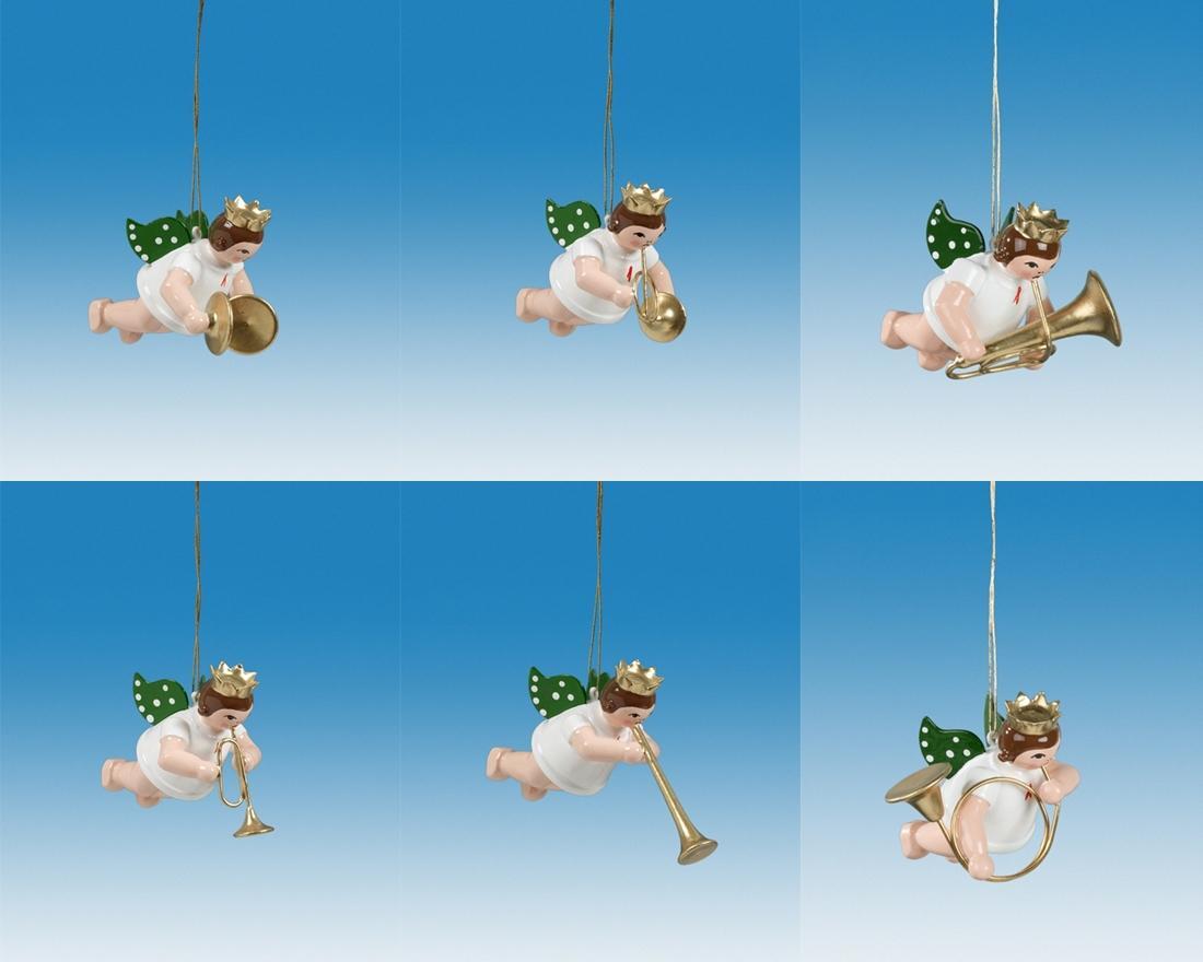 Christbaumschmuck Schwebengel mit Instrument und Krone 6 teilig H&ouml;he 6cm