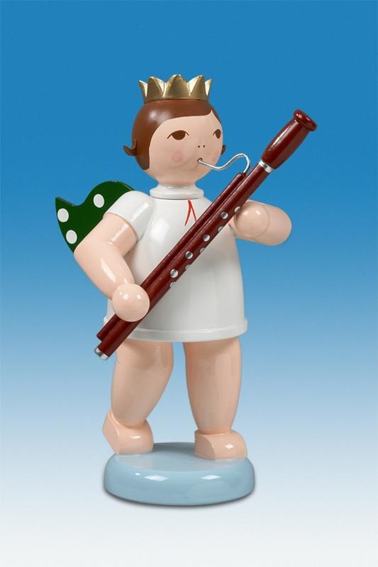 Holzfigur Engel mit Fagott ohne Krone H&ouml;he 22cm