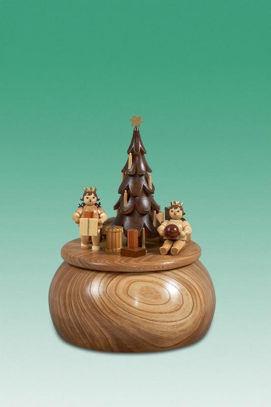 Spieldose Engel am Weihnachtsbaum &oslash;xH 15x20cm