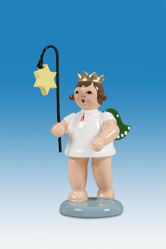 Holzfigur Engel mit Lampion Stern ohne Krone H&ouml;he 6cm