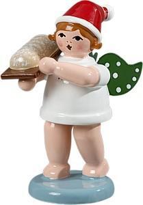 Holzfigur Bäckerengel mit Stollen und Krone Höhe 6cm