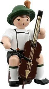 Holzfigur Musikanten mit Hut und Cello sitzend Höhe 7cm