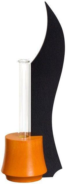 Tischvase – elegante Glas-Holz-Kombination mit Anthrazit-Span und leuchtendem Orange – BxHxT = 9 x