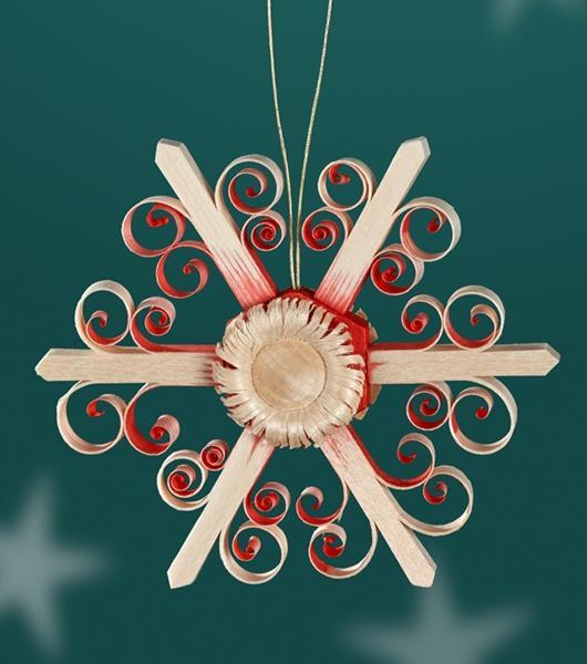 Strauchbehang – filigraner roter Spanstern mit Blumenrosette, naturbelassenes Lindenholz – BxHxT ca.