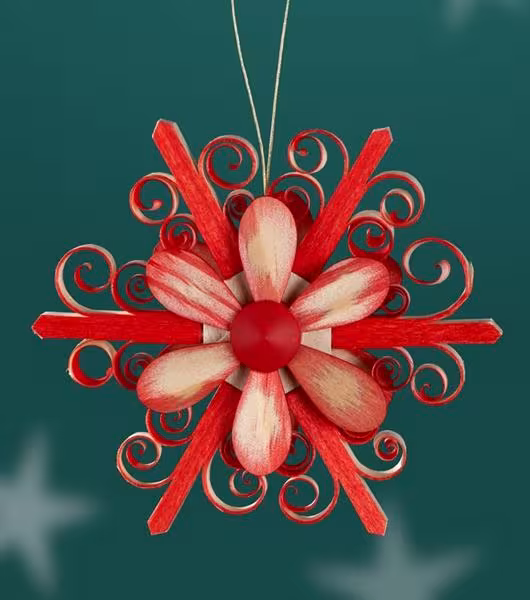 Strauchbehang filigraner roter Spanstern mit Holzblüte aus naturbelassenem Lindenholz von Martina