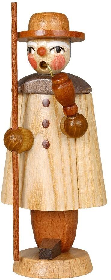 Vitrinenfigur &ndash; traditioneller Sch&auml;fer mit Mantel, Hut und Hirtenstab, naturfarben &ndash; HxB = 9,5 x 4 cm