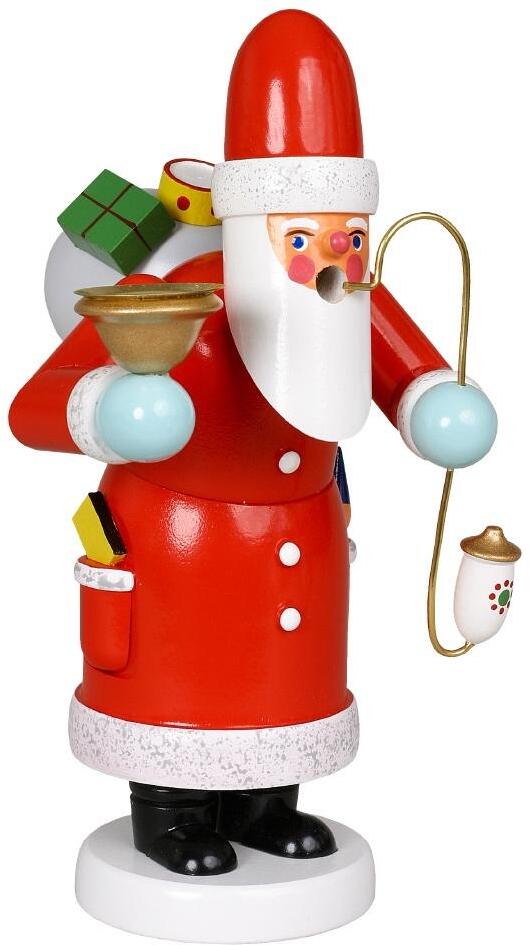 Räuchermann Weihnachtsmann mit Pfeife im roten Mantel, detailreiche Holzfigur mit Laterne und