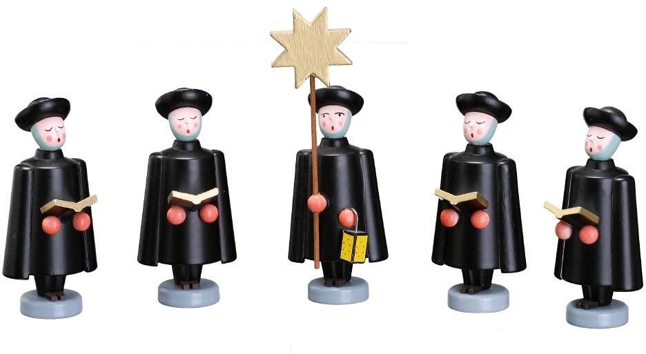 Weihnachtsfiguren farbige Kurrendefiguren mit Gesangsbüchern und Stern aus Holz von Sven Kempe