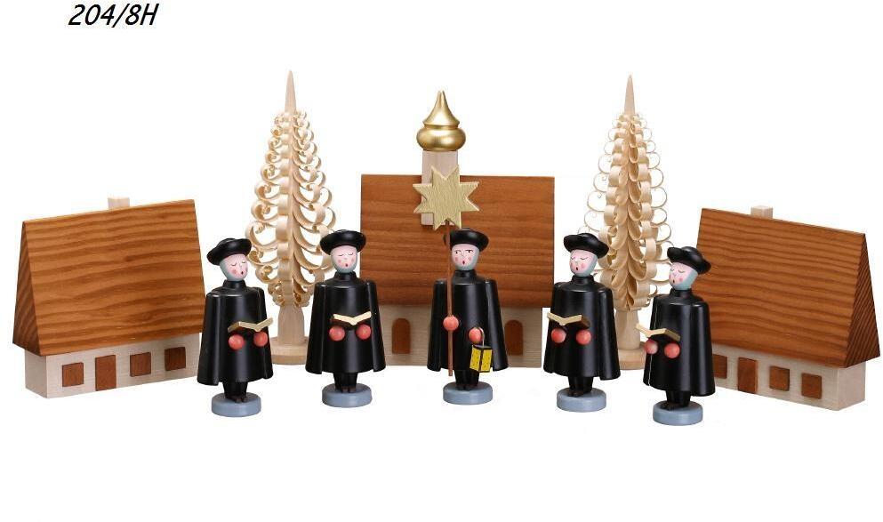 Weihnachtsdekoration Kurrendefiguren mit Kirche und Häuschen aus Holz von Sven Kempe